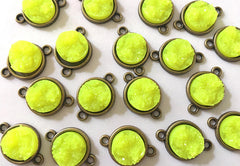 Neon Yellow Druzy Beads with 2 Holes, Faux Druzy Connector Beads, yellow druzy, druzy bracelet, druzy bangle, yellow bracelet, yellow, gold