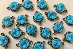 Ocean Blue Druzy Beads with 2 Holes, Faux Druzy Connector Beads, blue druzy, druzy bracelet, druzy bangle, blue bracelet, gold