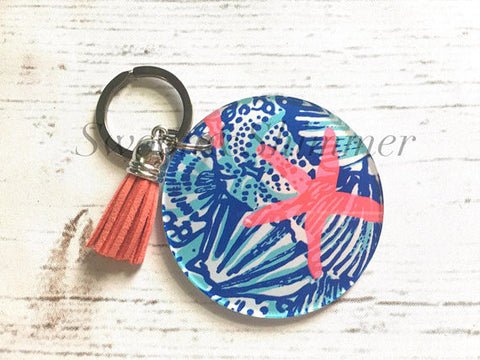 Starfish Acrylic Blanks, 2.5 Inch Circles 1 Hole, tassel Keychain blanks, blank acrylics, circle keychains, monogram keychain, coral blue