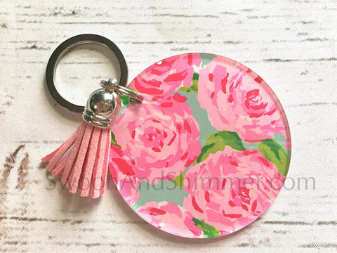 Roses Acrylic Blanks, 2.5 Inch Circles 1 Hole, tassel Keychain blanks, blank acrylics, circle keychains, monogram keychain, pink blue flower