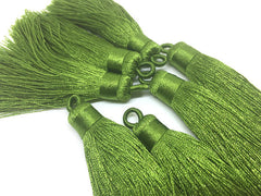 Asparagus Green Tassels, tassel earrings, Silk Tassels, 3 Inch 80mm Tassel, green jewelry, tassel necklace, green necklace, long necklace