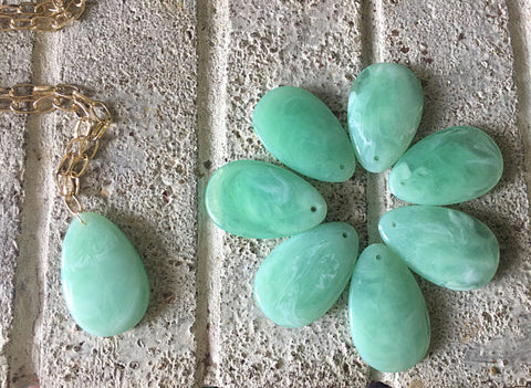 Mint green teardrop Pendants, 57x36mm, acrylic gem pendants, 1 hole pendants, long necklace, wire wrapped pendant, wrapping pendant green