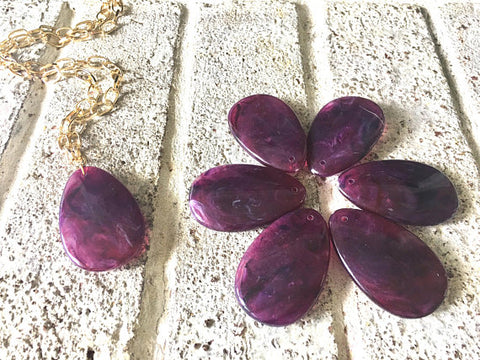 Dark purple teardrop Pendants, 57x36mm, acrylic gem pendants, 1 hole pendant, long necklace, wire wrapped pendant, wrapping pendant eggplant