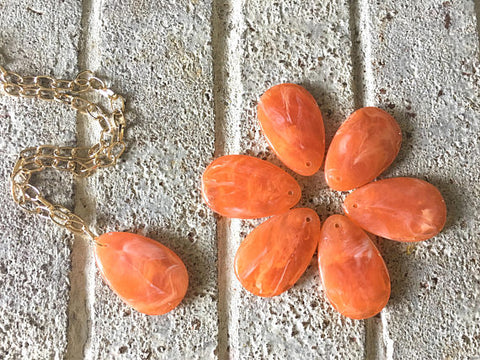 Orange Teardrop Pendants, 57x36mm, acrylic gem pendants, 1 hole pendant, long necklace, wire wrapped pendant, wrapping pendant tangerine