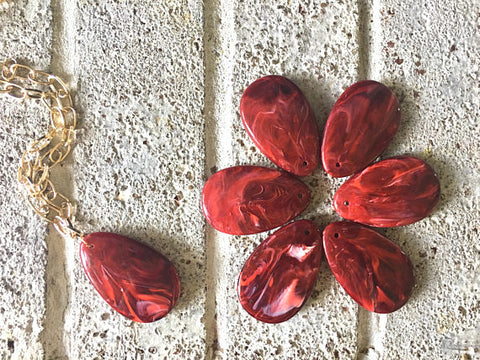 Red Teardrop Pendants, 57x36mm, acrylic gem pendants, 1 hole pendant, long necklace, wire wrapped pendant, wrapping pendant red chain