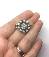 Silver Platinum Crystal Rhinestone Glass Pendants, Flower Charm 2 holes, bracelet or necklace charm, connector bead, crystal bead, pewter