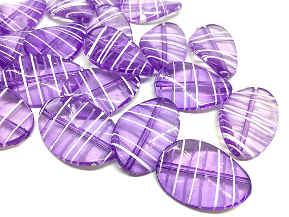 Purple Oval Beads painted with white stripes, 36mm bangle, statement necklace, purple beads, bangle beads, purple white beads, violet
