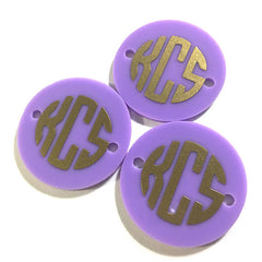 Gold Lavender Monogram Jewelry, Monogram Disc Beads, 3 Letter Circle Monogram, wire bangles, 1.25 Inch Beads, Bangle Making, jewelry