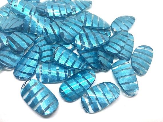 Turquoise Beads, Striped Beads, 30mm Beads, big acrylic beads, bracelet necklace earrings, jewelry making, acrylic bangle bead, blue jewelry
