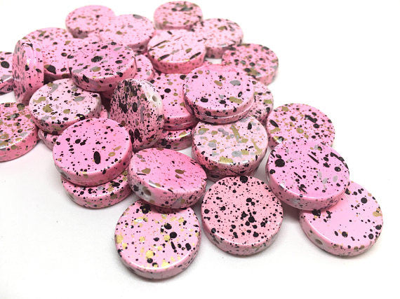 Pink Beads, painted Beads, 20mm Beads, circular acrylic beads, bracelet necklace earrings, jewelry making, bangle beads, pink necklace