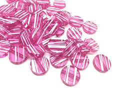Pink striped white circular beads, round beads, pink beads, acrylic beads, 16mm circle, painted beads, striped beads, pink jewelry magenta