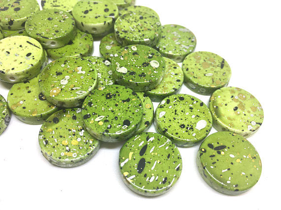 Lime Green Beads, painted Beads, 20mm Beads, circular acrylic beads, bracelet necklace earrings, jewelry making, bangle beads, green