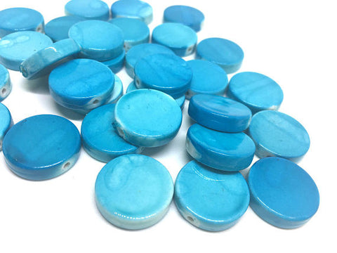 Blue Watercolor Beads, painted Beads, 20mm Beads, circular acrylic beads, bracelet necklace earrings, jewelry making, bangle beads, blue