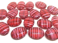 Red & Pink Oval 33mm beads, red beads, striped beads, valentine beads, craft supplies, wire bangle, jewelry making, statement necklace