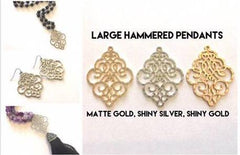 Large Hammered Metal pendants in gold or silver, pendant necklaces, tassel connector, filigree earrings, gold long necklace, silver tassel - PLEASE LEAVE COLOR CHOICE AT CHECKOUT
