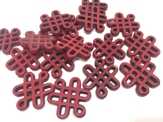 Red Chinese Knot Beads, 28mm beads, acrylic beads, red beads, bracelet necklace earrings, jewelry making, red bracelet, red jewelry