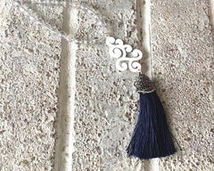 Scroll Tassel Connector, Focal point for tassel necklaces, silver connector bead, 2 hole laser cut tassel bead, white gold silver long statement necklace