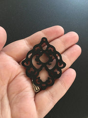 Black Mandala Tassel Connector, Focal point for tassel necklaces, black connector bead, 2 hole laser cut tassel bead long statement black necklace