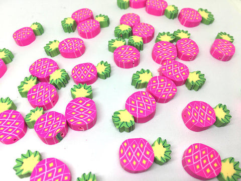 Pineapple Beads, Clay Beads, hot pink beads, bracelet necklace earrings, jewelry making, clay beads, bangle bead, pineapple decor beads