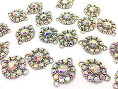 Aurora Borealis Crystal Rhinestone Glass Pendants, Flower Charm 2 holes, bracelet or necklace charm, connector bead, crystal bead, rainbow