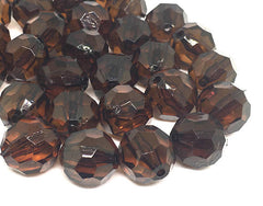 15mm Faceted Deep Brown Round Beads, coffee brown beads, faceted cube beads, brown statement, brown necklace, big acrylic beads