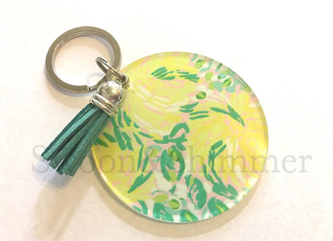 Lemon Acrylic Blanks, 2.5 Inch Circles 1 Hole, tassel Keychain blanks, blank acrylics, circle keychains, monogram keychain, green tassel