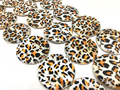 Animal Print 30mm chunky craft supplies, round beads, shell beads, cheetah print jewelry, brown beads, white beads, circular beads,
