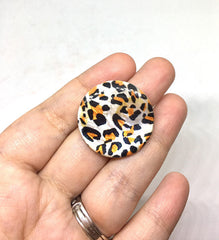 Animal Print 30mm chunky craft supplies, round beads, shell beads, cheetah print jewelry, brown beads, white beads, circular beads,