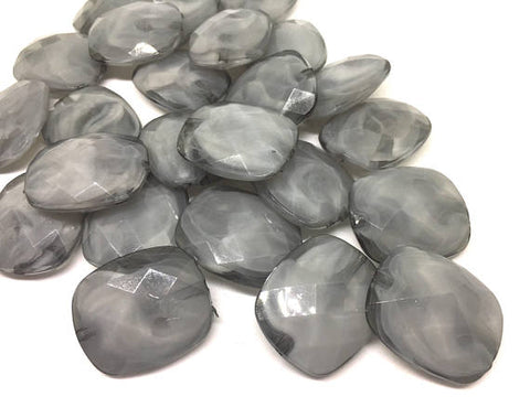 Creamy Gray Beads, Oval Faceted 31mm acrylic beads, chunky necklace, craft supplies, wire bangle beads, jewelry making, gray jewelry