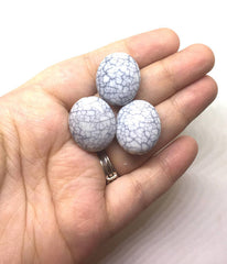 White Oval Gray Dinosaur Egg Beads, 24mm Beads, big acrylic beads, bracelet, necklace, acrylic bangle beads, gray and white beads, crackle