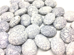 White Oval Gray Dinosaur Egg Beads, 24mm Beads, big acrylic beads, bracelet, necklace, acrylic bangle beads, gray and white beads, crackle