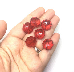 Ruby Red Translucent Beads, 17mm Faceted octagon round Bead, bright red beads, Jewelry Making, Wire Bangles, red beads, red jewelry, ruby