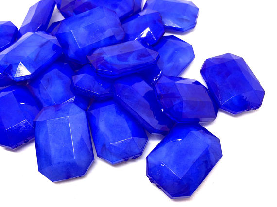 Royal blue creamy rectangle 32mm big acrylic beads, blue chunky craft supplies, blue bangle, jewelry making, royal blue statement necklace