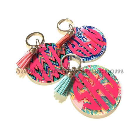 Monogram Acrylic Keychains, 2.5 Inch Circles with 1 Hole, tassel Keychain, monogram acrylics, circle keychains, monogram keychain gift