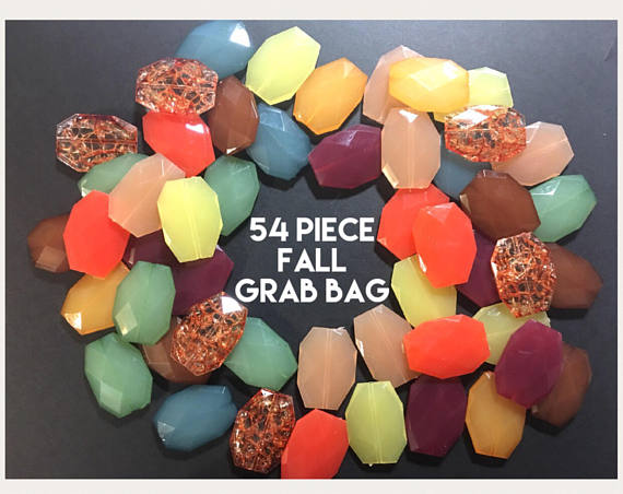 Fall Colors Bead Bag SALE! 34mm Beads, brown yellow orange green maroon acrylic Nugget Jewelry Making Supplies Wire Bangle Bracelet