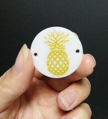 Gold Foil engraved Golden Pineapple on white Discs, 1.2" 30mm disc for bangle bracelet, pineapple jewelry, pineapple bangle, pineapple disc