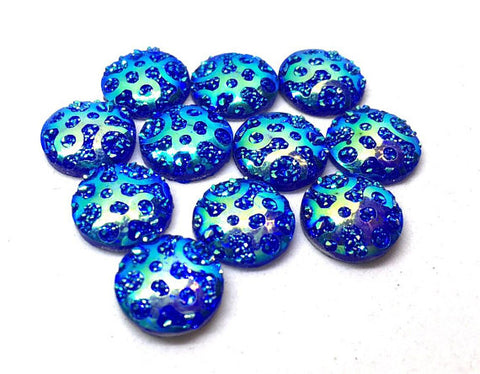 12mm Druzy Cabochons, BLUE polka dots, jewelry making kit, earring set, diy jewelry, druzy studs, 12mm Druzy cabochon, BLUE studs earrings