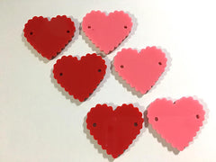 Pink & Red 2 Hole Acrylic Scalloped Heart - BLANK - 1.25" Across - 2 Holes for Bangle or necklace Making, Jewelry Making Valentine's day
