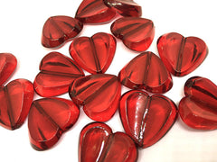 Maroon Faceted 32mm acrylic heart beads - chunky craft supplies for wire bangle or jewelry making, translucent heart jewelry Valentine's Day