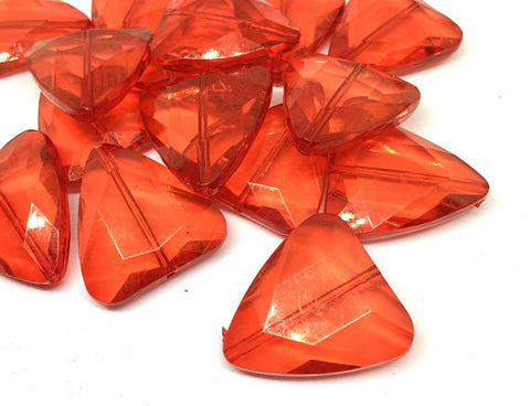 Red Large Triangle Translucent Beads, Faceted Nugget Bead, crystal bead, 35mm bead, translucent beads, bangle beads, red beads, red jewelry