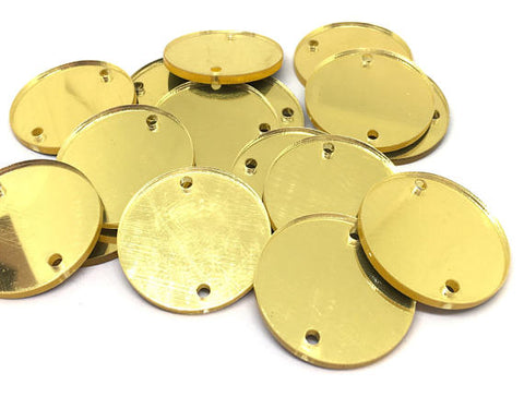 Gold Mirror Discs, 2 Hole Acrylic Disc - BLANK 30mm 1.25" Across 2 Holes Bangle Making, Necklace Keychain, Jewelry Making, acrylic blanks