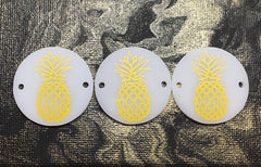 Gold Foil engraved Golden Pineapple on white Discs, 1.2" 30mm disc for bangle bracelet, pineapple jewelry, pineapple bangle, pineapple disc