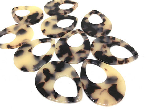 Blonde Tortoise Shell Beads, Teardrop shape acrylic 39mm Long Earring or Necklace pendant bead, one hole at top, acrylic tortoise shell