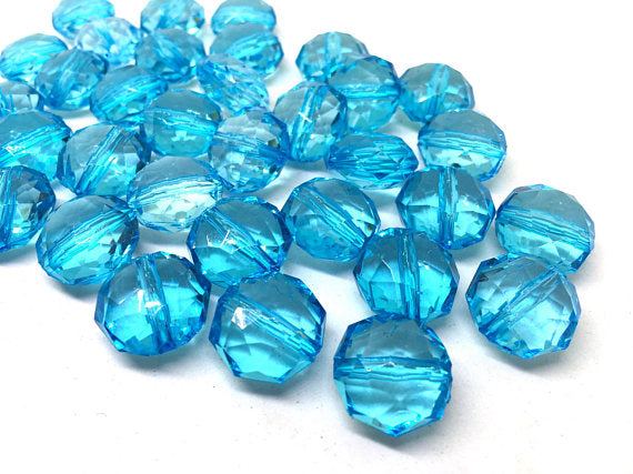 Light Blue Translucent Beads, 17mm Faceted octagon round Bead, teal beads, Jewelry Making, Wire Bangles, turquoise beads, blue jewelry, sky