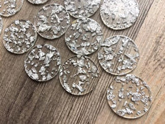 Silver Foil & Clear Resin Acrylic Blanks Cutout, Circle blanks, earring pendant jewelry making, 35mm circle jewelry, 1 Hole circle bangle