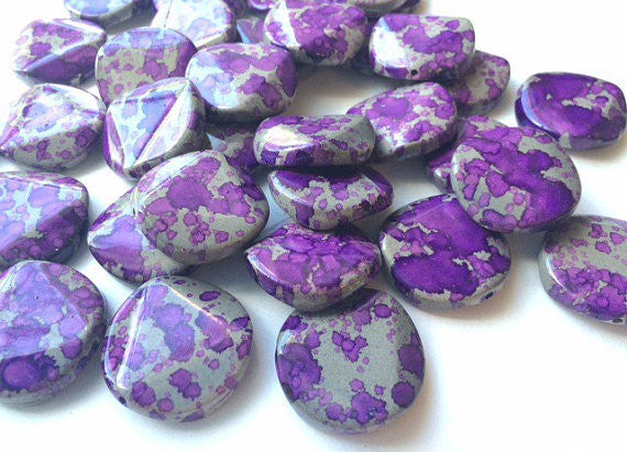 Freckled PURPLE Beads - Circular 26x26mm Large faceted acrylic nugget beads for bangle or jewelry making - Swoon & Shimmer - 1