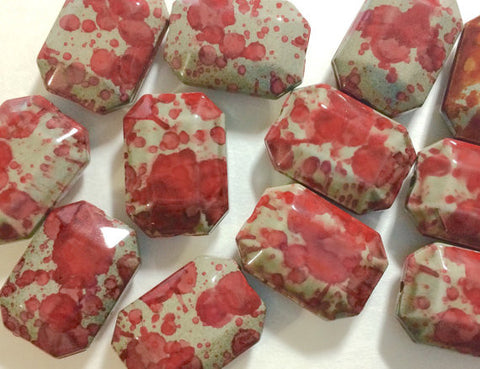 Freckled RED Beads - Octogon 24x16mm Large faceted acrylic nugget beads for bangle or jewelry making - Swoon & Shimmer - 1