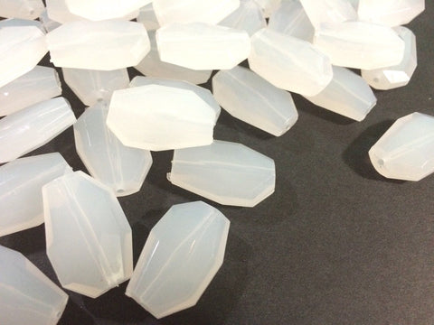 Large Translucent Beads - Faceted Irregular Shaped White Nugget Bead - FLAT RATE SHIPPING 32mm