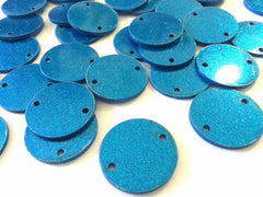 2 Hole Acrylic Disc - BLANK - 1.25&quot; Across - 2 Holes for Bangle Making, Necklace or Keychain, Jewelry Making - blue glitter