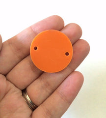 2 Hole Acrylic Disc - BLANK - 1.25&quot; Across - 2 Holes for Bangle Making, Necklace or Keychain, Jewelry Making - ORANGE